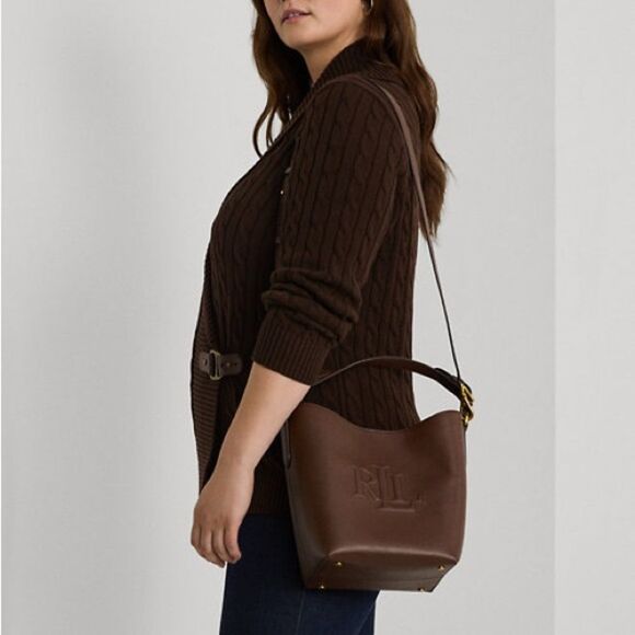 Lauren Ralph Lauren Leather Medium Witley Bucket Bag in Dark Mahogany, New - Picture 3 of 16